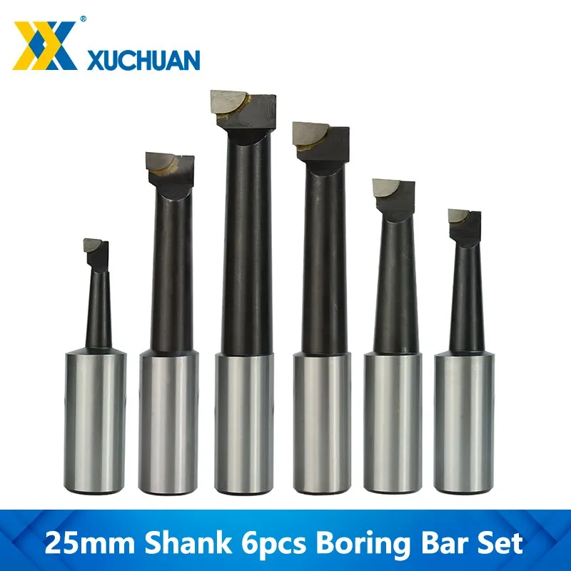 Hard Alloy Shank Carbide Tipped Bars Set 6pcs Boring Bar Set 25mm Shank Boring Head For Lathe Milling Durable