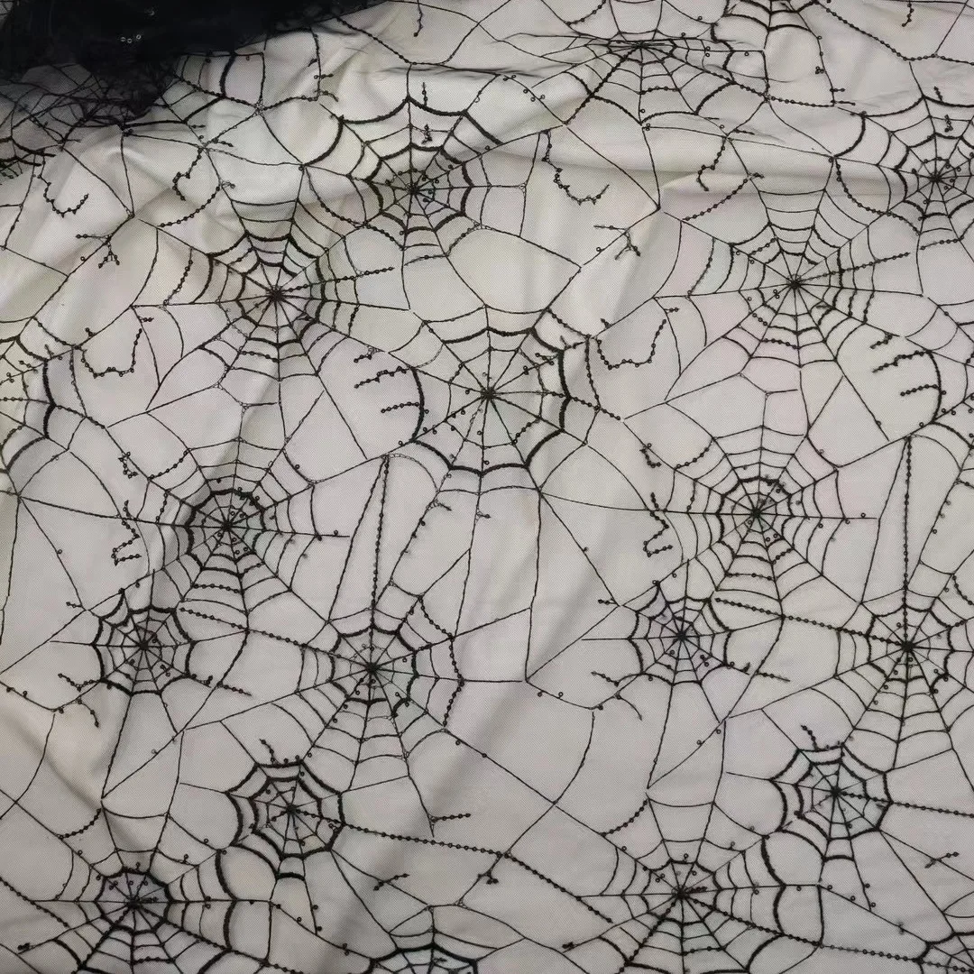 Haute Couture Fabric Spider Web Embroidery Gauze Sequins Embroidered Wedding Dress Skirt Fabric Material Sewing children's Wear