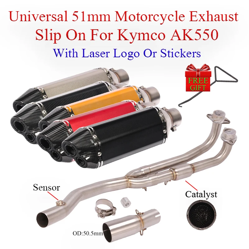 

Motorcycle Full System Exhaust Muffler Slip On For Kymco AK550 550 Front Middle Link Pipe Escape Moto DB Killer