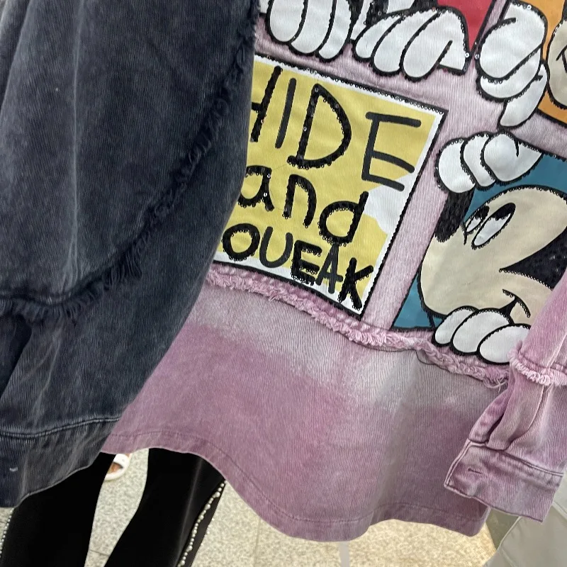 2025 Autumn New Heavy Industry Cartoon Y2k Denim Cardigan Jacket For Women's Loose Casual Top Long Sleeved Single-Breasted Coat