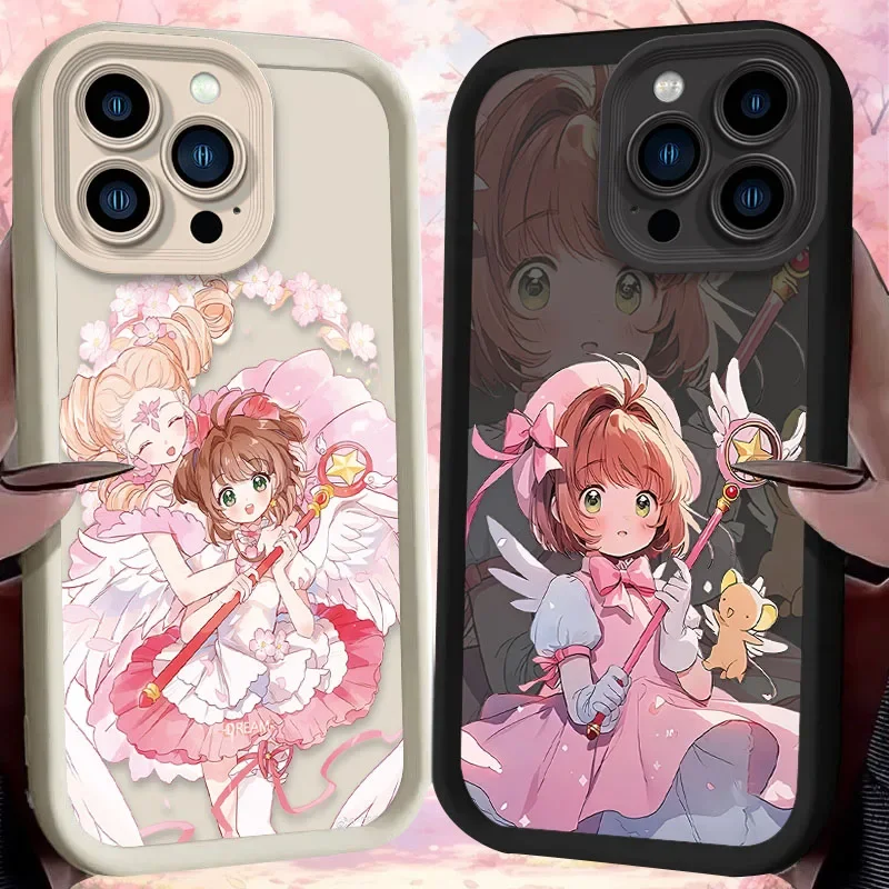 Lovely Anime Sakura Case For iPhone 16 15 14 13 12 11 Pro Max X XS X S Max XR SE 2020 7 8 Plus TPU Soft Silicone Shockproof Etui