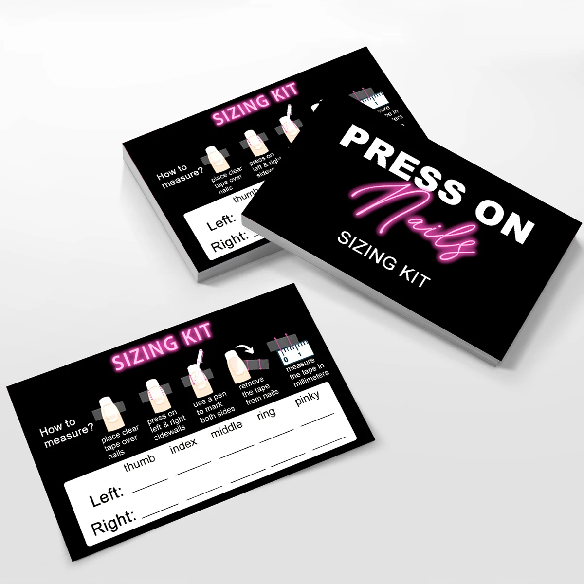 50Pcs Press On Nails Sizing Kit Card Business Card Customize Press-on Nails Size Record Card  Nails Accessoires Tools