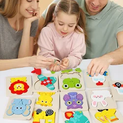 High Quality 3D Wooden Puzzle Baby Cartoon Animal Traffic Jigsaw Early Learning Cognition Game Puzzle Toys for Children