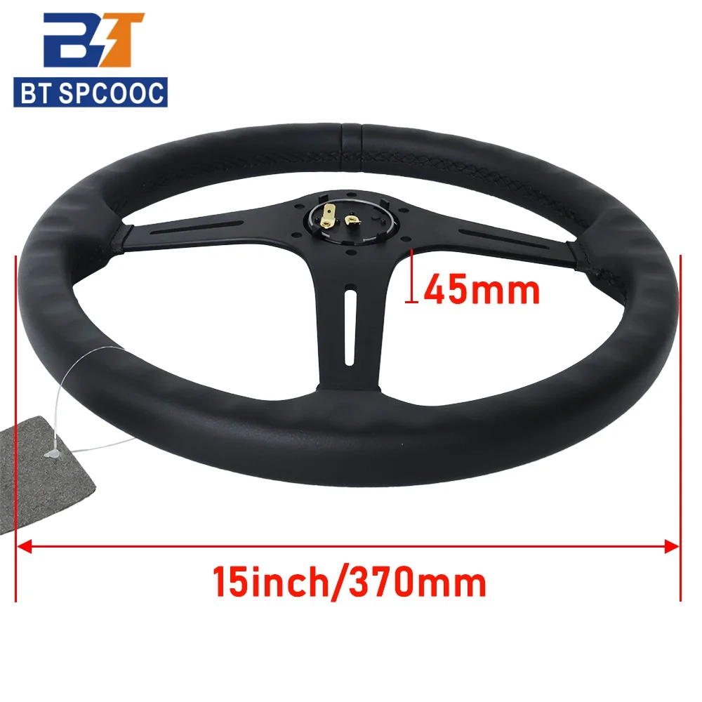 Black Edition 15 Zoll 370mm Rennsportlenkrad Echtleder Dicke Aluminiumspeichen – Detail 4