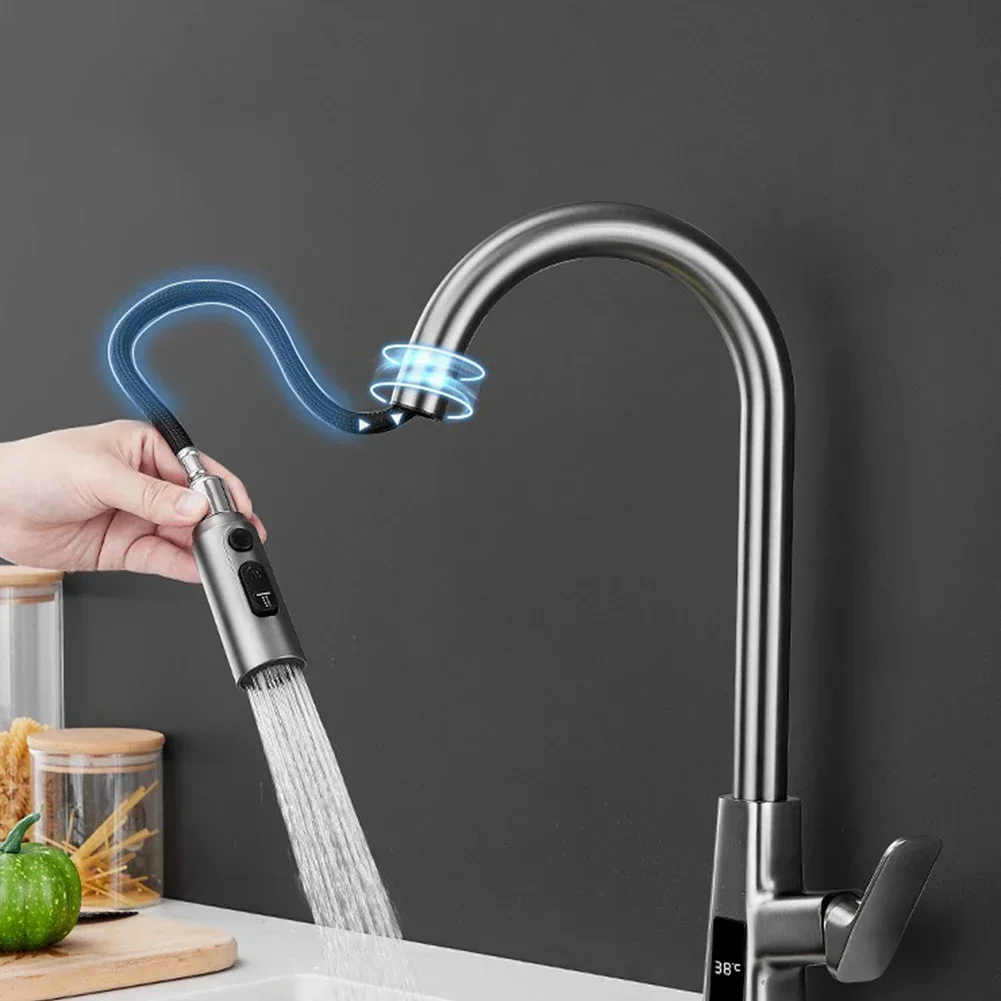 1.5m Kitchen Faucet Hose 360° Rotation Pull Out Nylon Braided Shower Hose Designed With Metal Heads, Providing Durability