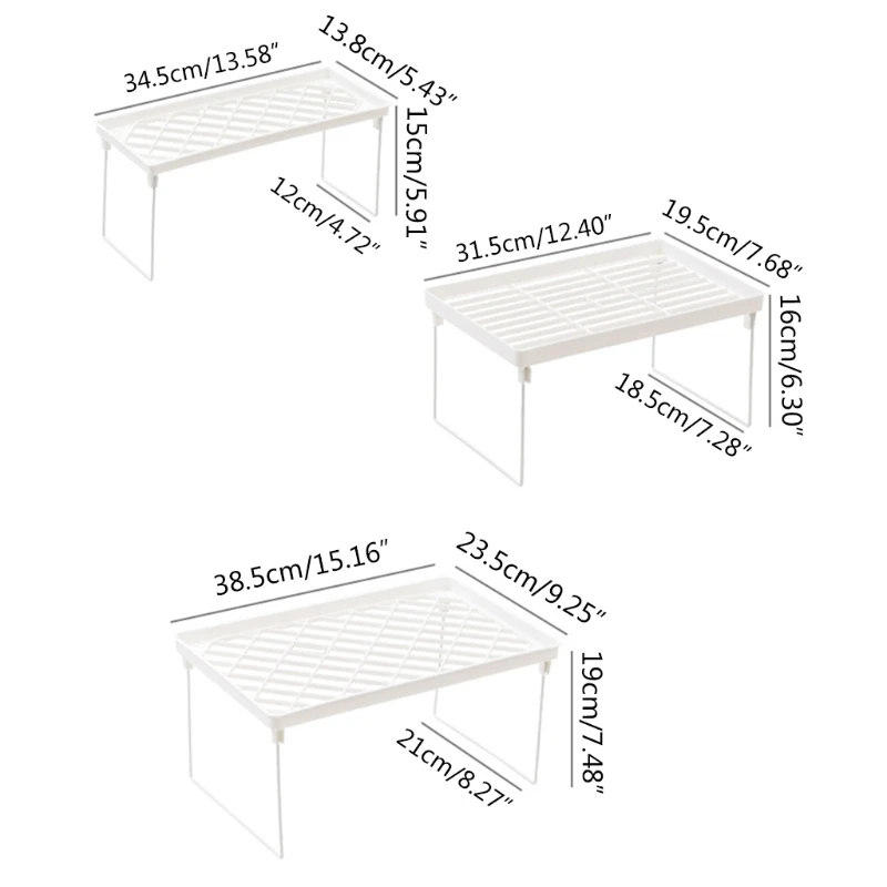 White Wire Stacking Cabinet Shelf, Stackable, Foldable, Space Saving, Stand Rack, Desk, Countertops, Storage Holder