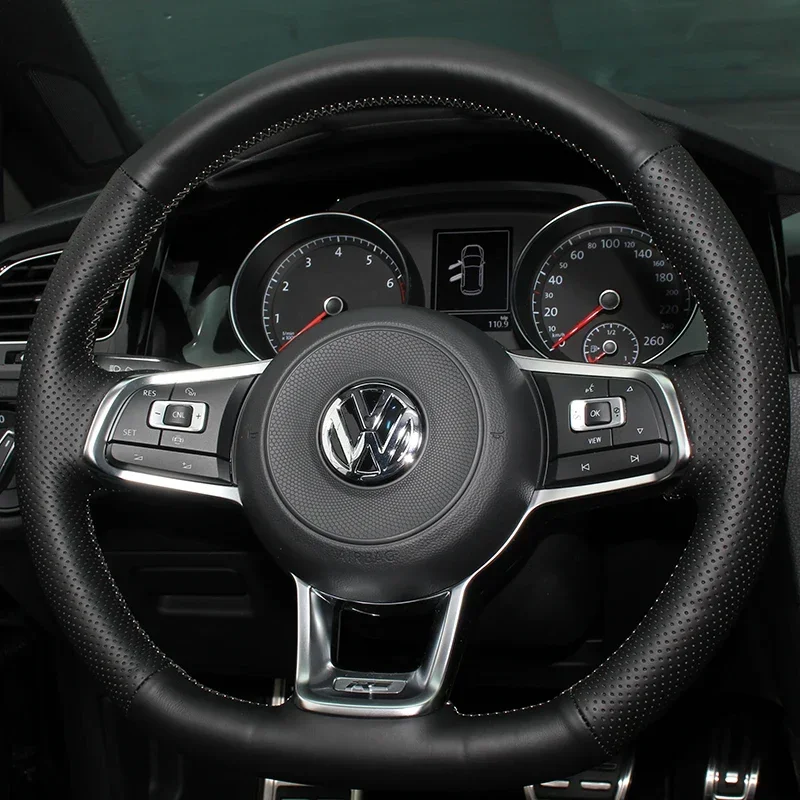 Customized Hand Sewing Car Steering Wheel Cover for Volkswagen Golf GTI RLine Sagitar Tayron Tharu Tiguan Touran Genuine Leather