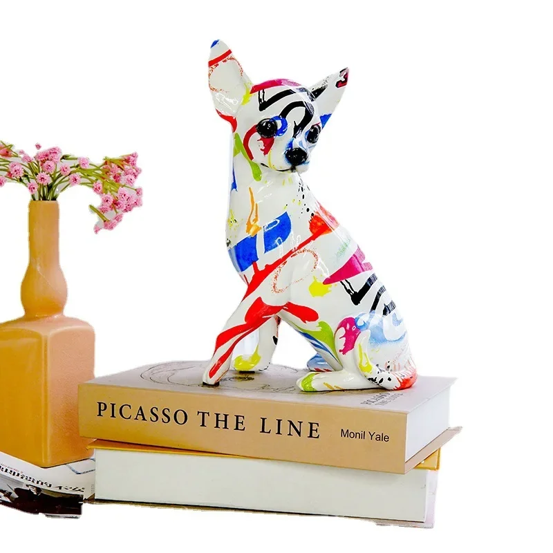 Chihuahua Statue Interior Decor Graffiti Color Chihuahua Multi Color Dog Statue Home Decor Chihuahua Splash Color Dog Art Statue