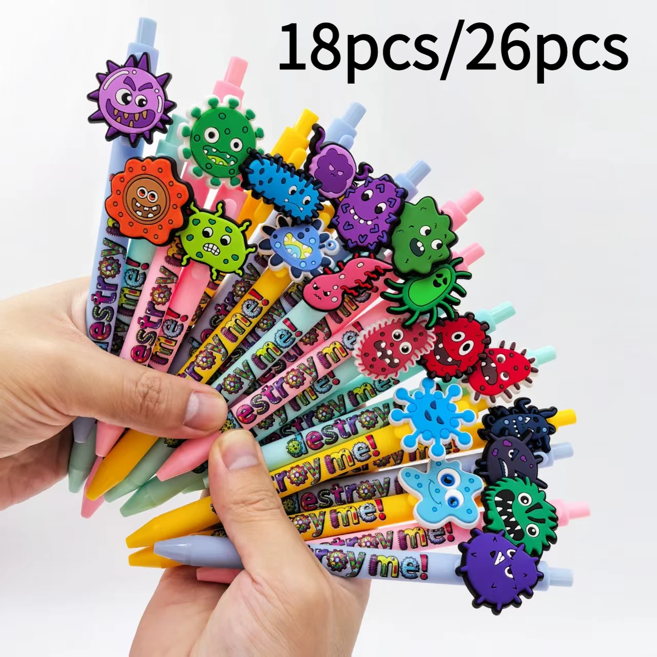 

18pcs/26pcs microbial virus-patterned ballpoint pens, virus-eliminating theme student writing office stationery