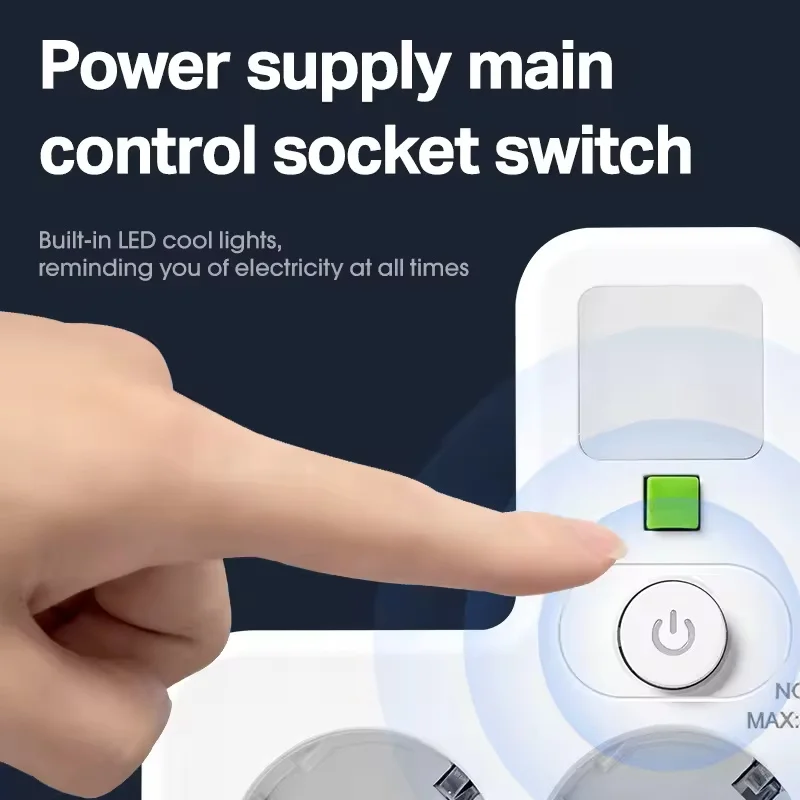 EU Plug Socket 4/3 Sockets Power Strip With 2 USB 2 Type-C Port with Night Light Wall Charger Adapter For Home Offices view 5