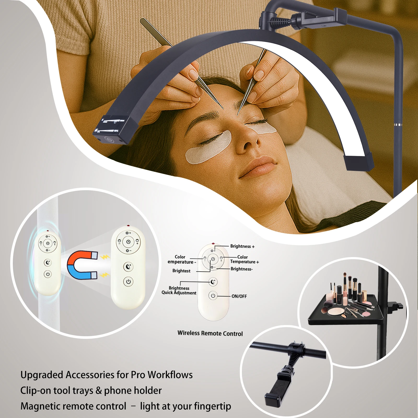 Fosoto Y9 28 بوصة جديد التحكم عن بعد LED ماكياج الماس نصف القمر مصباح أرضي لاش ضوء للوشم صالون تجميل رمش جلدة