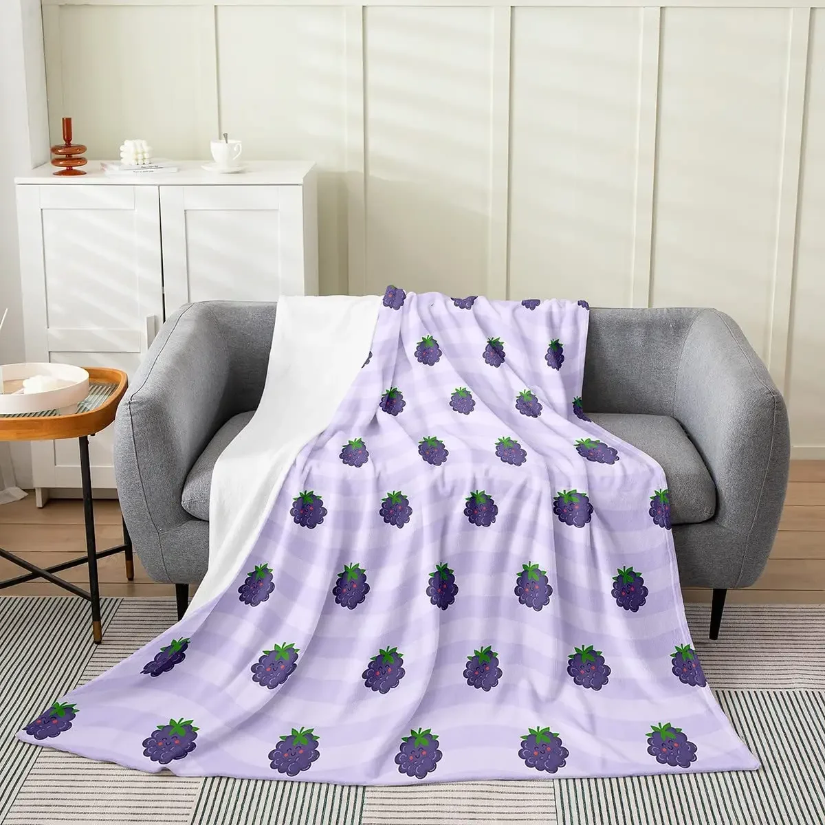 Fresh Fruits Throw Blanket Grape Orange Strawberry Pattern Flannel Blanket Soft Lightweight for Bed Sofa Couch King Queen Size