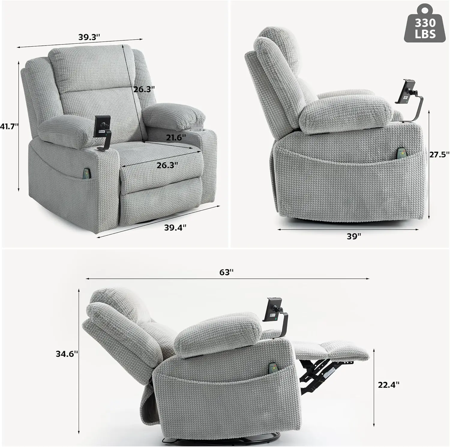 [New Arrival!]Dual Motor Power Oversized Swivel Rocker Recliner Chair with Adjustable Headrest for Adults, Glider Rocking Chairs