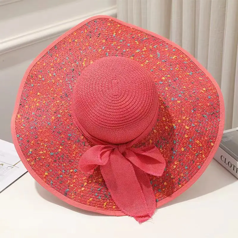 women straw hat foldable bow beach hat colorful women big brim hat sun hat beach vacation travel sun hat 여름모자 gorras para mujer