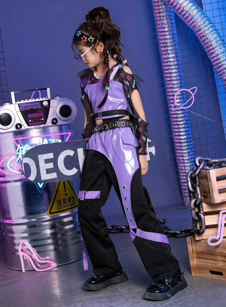 Dreiteiliges Set an coolen Jazz-Tanzkleidungsstücken für Kinder, modische Bühnenkostüme für Mädchen, Kinderbekleidung für Streetdance. – Detail 8