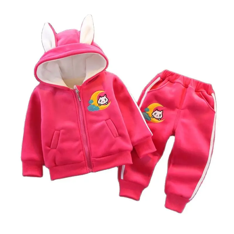 

Children's Autumn and Winter Set 2023 New Boys' Plush Thickening Set Girls' Cartoon Hooded Zipper Thermal 2-Piece Set 0-5Y