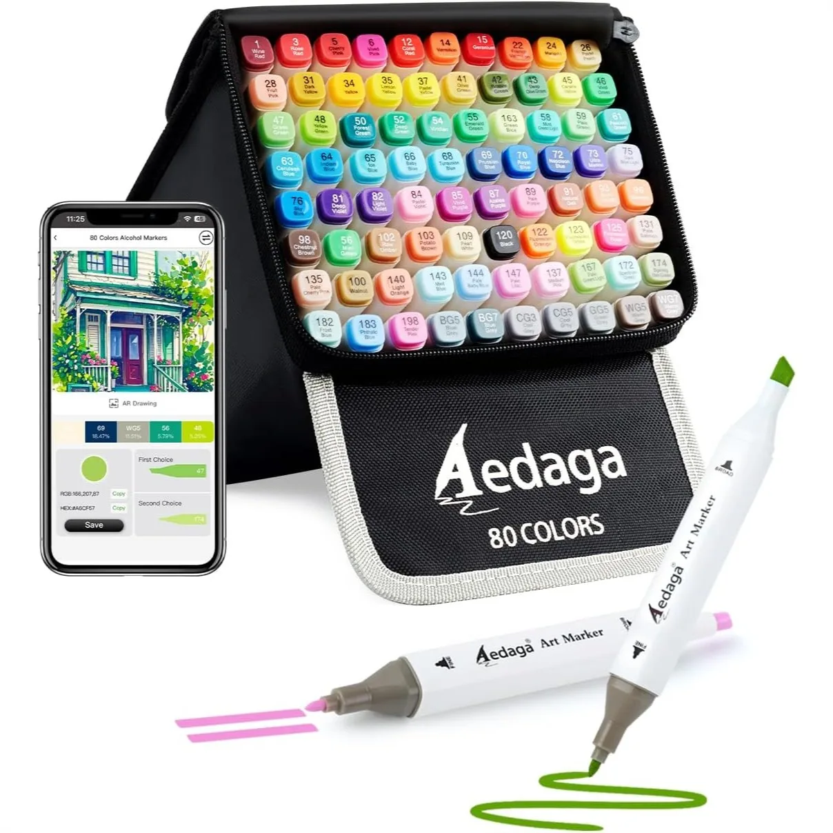 

80 Colors Alcohol Markers with Free App, Dual Tip Art Marker with Kickstand Case for Artists Adults, Coloring Painting Sketching