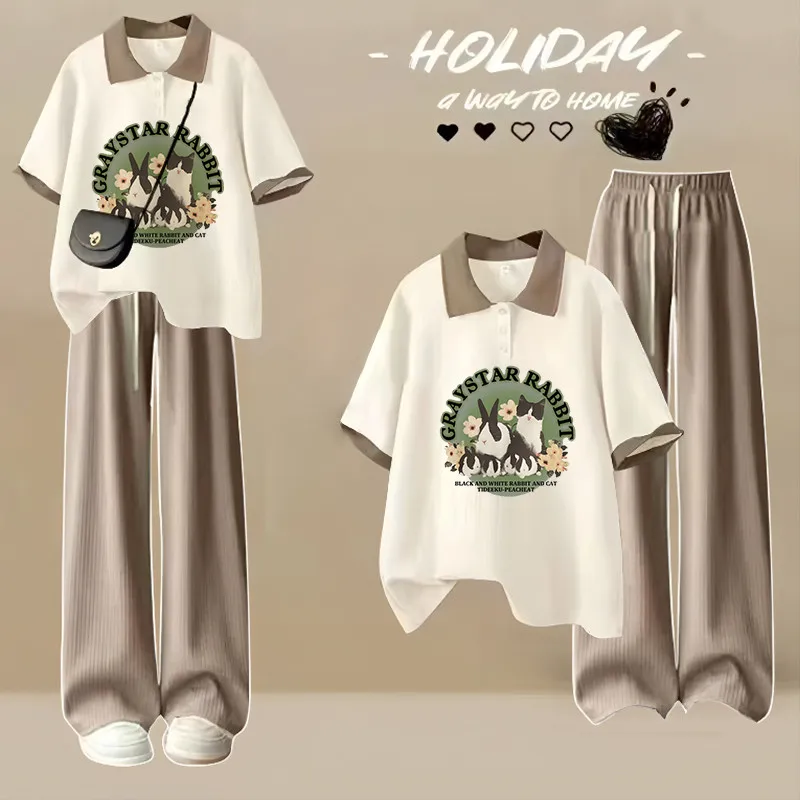 

New Summer American Loose Polo Short-sleeved T-shirt Fashion Trend Printed Pullover Large Size