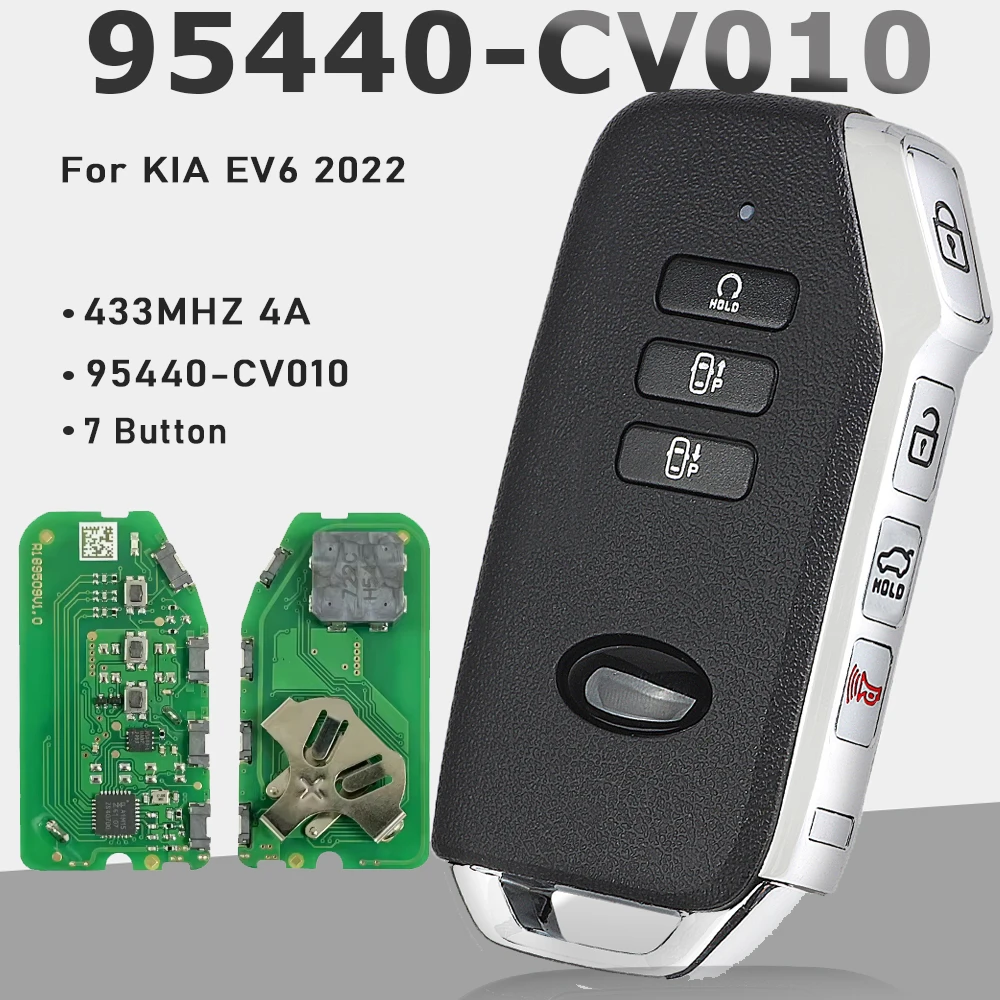 

KEYECU 95440-CV010, 7 Buttons Smart Remote Key Fob 4A Chip 433Mhz Proximity Control Keyless Go for KIA EV6 2022