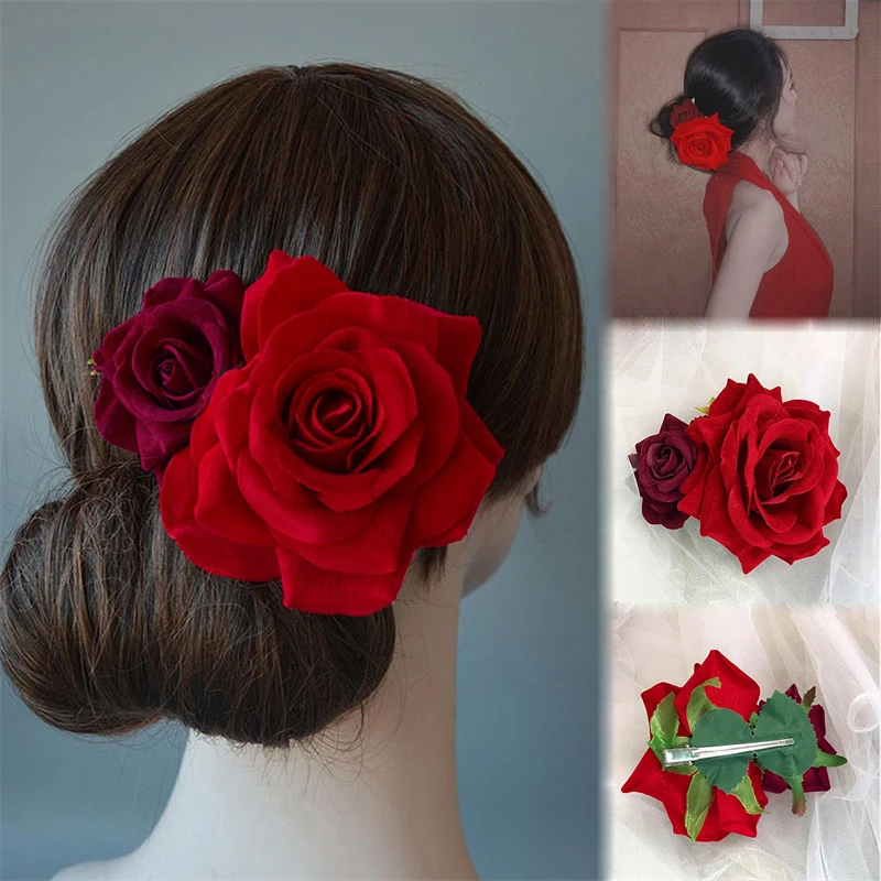 Bridal Rose Flower Hairpin Brooch Fashion Chic Wedding Bridesmaid Party Accessories Hair Clip Barrettes Elegant Headwear