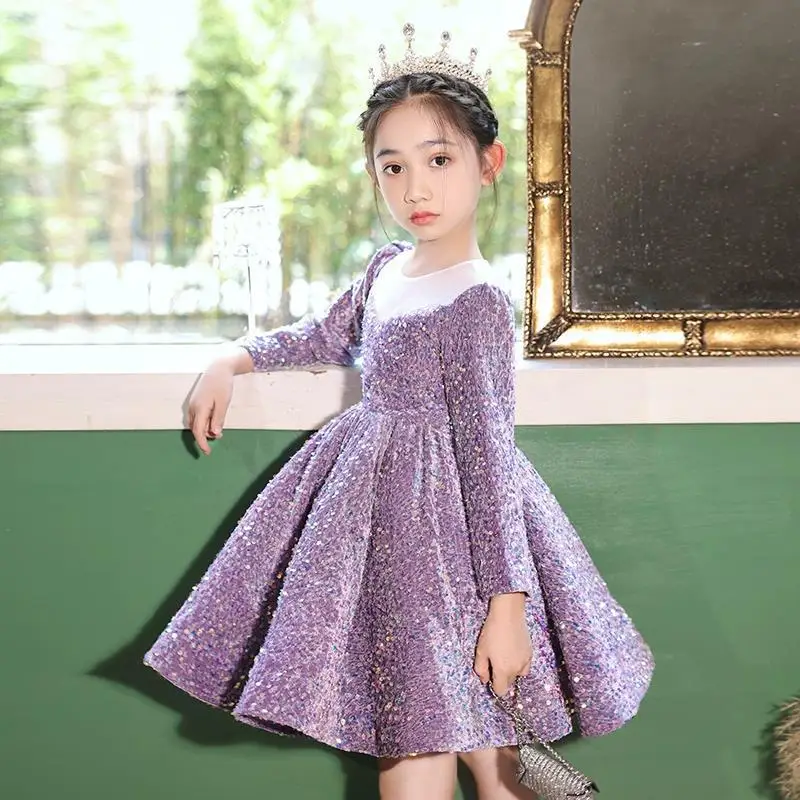 Children\'s Light Luxury Evening Fluffy Princess Ball Gown Girls Fashion Sequins Design Birthday Party Dress y1280