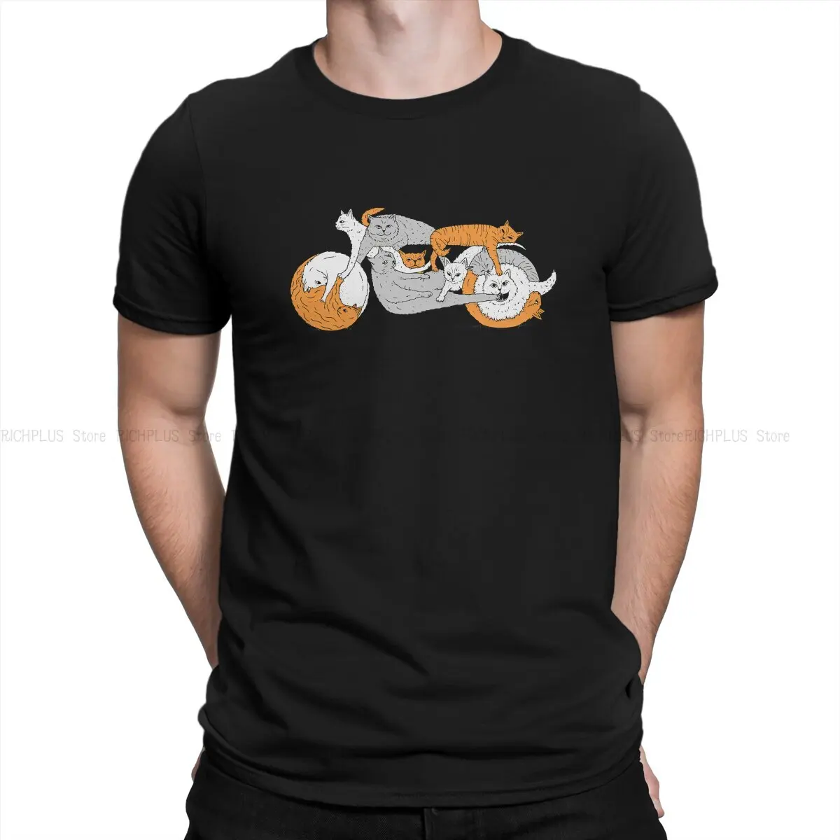 Funny Biker Cat Cafe Racer Kitten TShirt For Men Enduro Cross Motorcycle Racing Clothing Novelty Polyester T Shirt Homme