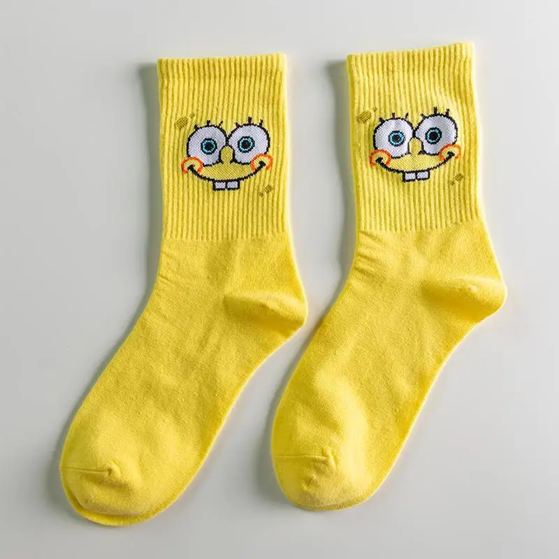 SpongeBob Cartoon Socks Cotton Boy Girl Long Tube Tide Socks Student Breathable Socks Kids Anime Comfortable Mid-calf Sock Gift