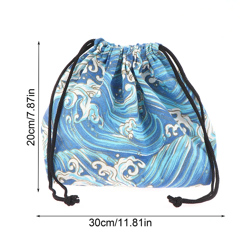 Japanese Style Drawstring Lunch Box, Storage Bag for Travel Picnic, Portable, Easy-Wash Bento Lunch Box, Tote Pouch, 1Pc