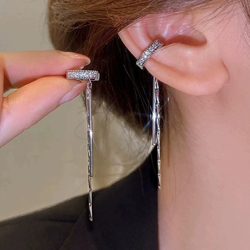 1pc Trendy C Shape Circle Ear Clip Temperament Long Metal Bar Dangle Earrings No Puncture Ear Bone Clips Geometry Jewelry Gift