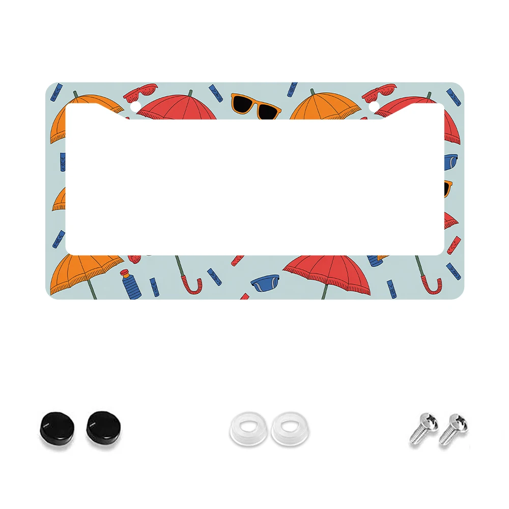 

1 шт. красочный узор зонтика и солнцезащитных очков, оправа номерного знака с 2 отверстиями, алюминиевый материал, 6x12 дюймов с винтом