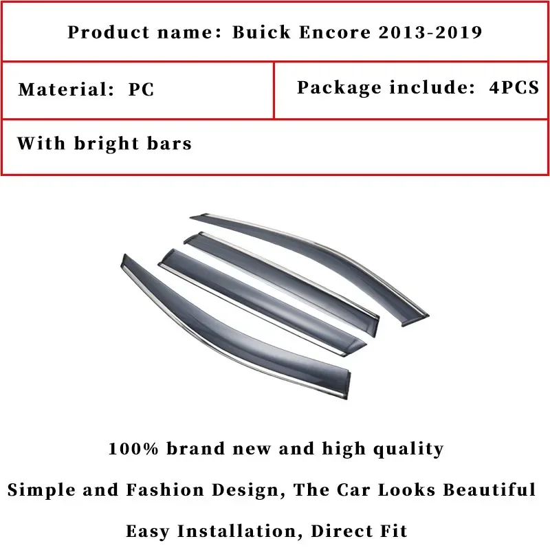 For Buick Encore 2013-2019 Window Visors Awnings Shelters Rain Sun Deflector Guard Vent Protector Cover 4Pcs Car Accessories