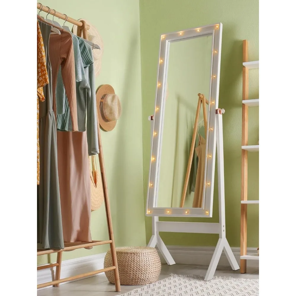 

LUXFURNI Full Length Mirror with Stand, Full Body Mirror for Bedroom, Floor Cheval with Lights, Free Standing