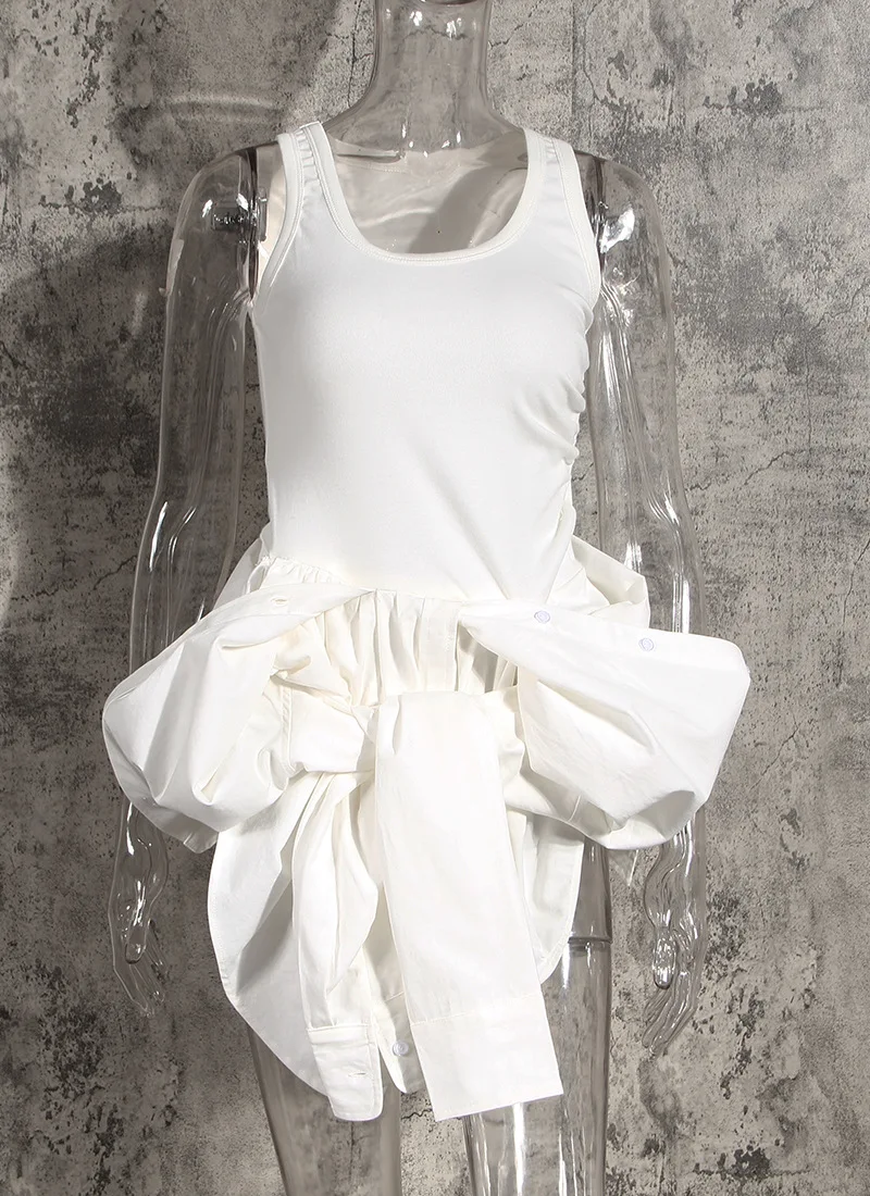 Women's Medium Long Untrue Two-Piece Dress White Irregular Suspender Vest Inside Niche Spring Shirt Dress