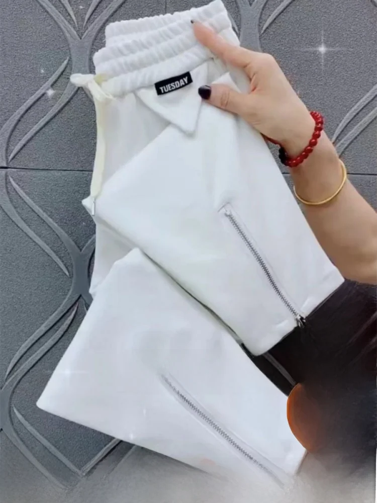 

Женские повседневные брюки-харланы Thiened Fce с высокой талией, прямым кроем, молнией и деталями, в корейском стиле, для офиса