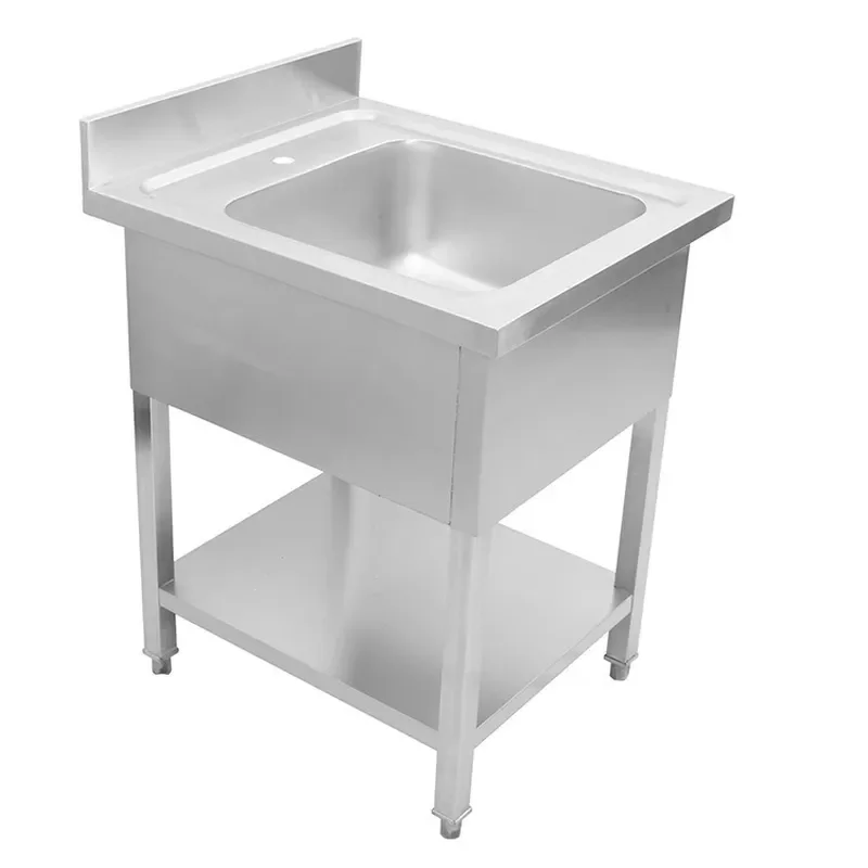 Large 304 Stainless Steel Single Bowl Kitchen Sink Commercial Grade Deep Basin for School Restaurant Utility Room