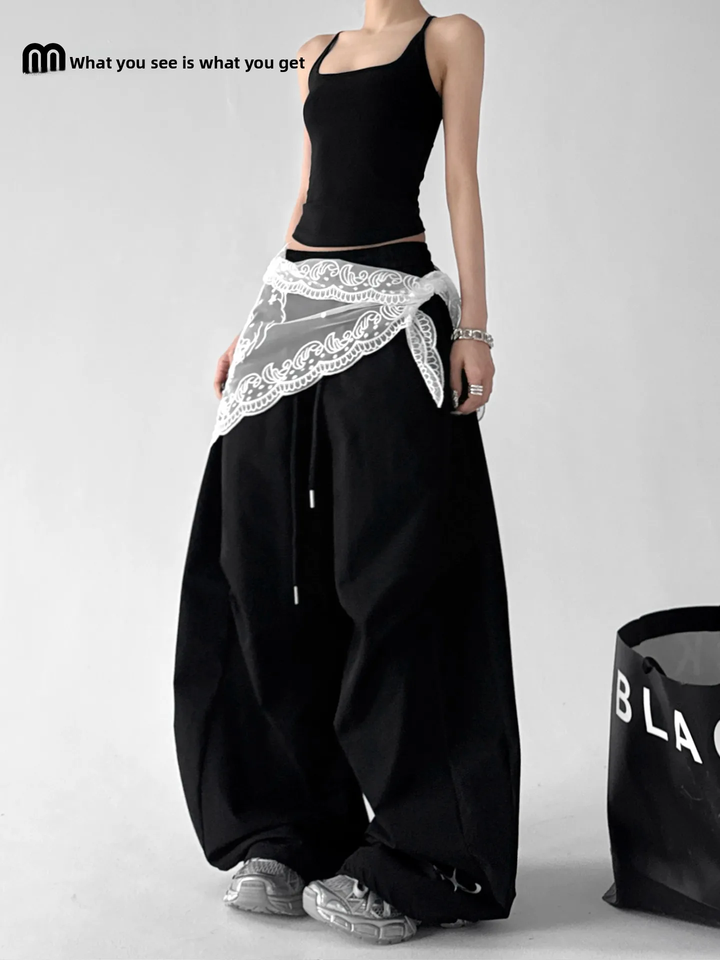 

Юбка женская в стиле ретро с кружевной отделкой и шарфом, белая, многослойная, с низкой талией, асимметричная, свободного кроя, весна 2026