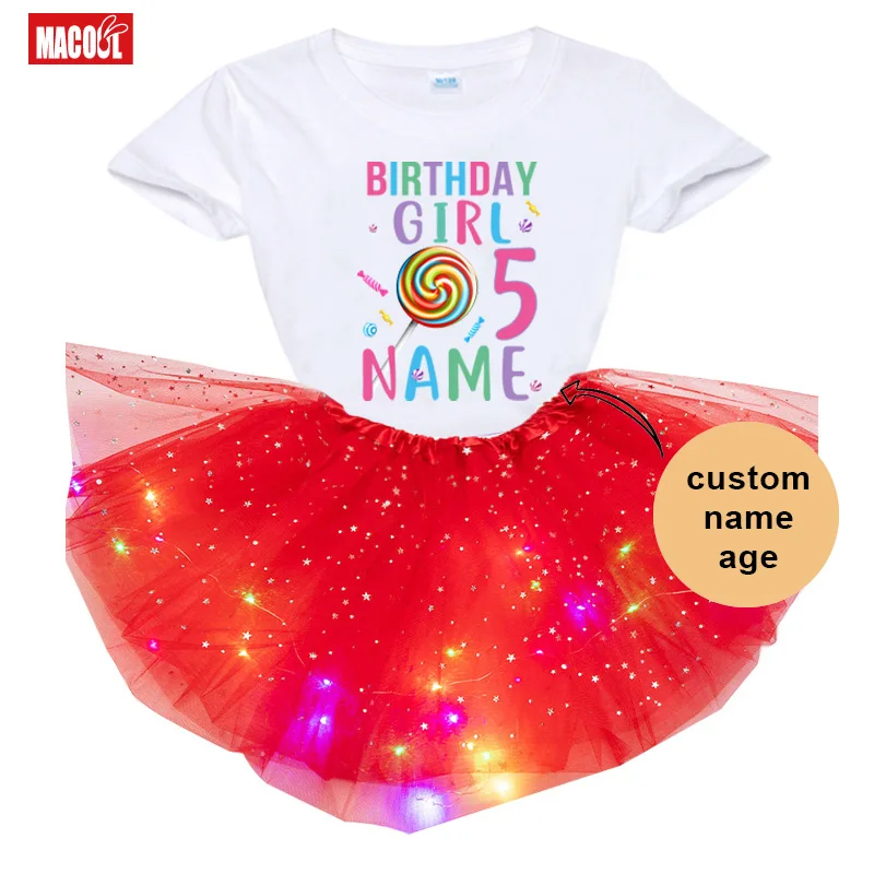 

Lollipop Candy Birthday Party Outfits Girls Tutu T Shirt Outfit Suits Custom Name Dress Set Party Shirt for Girl Kids Clothes 6t