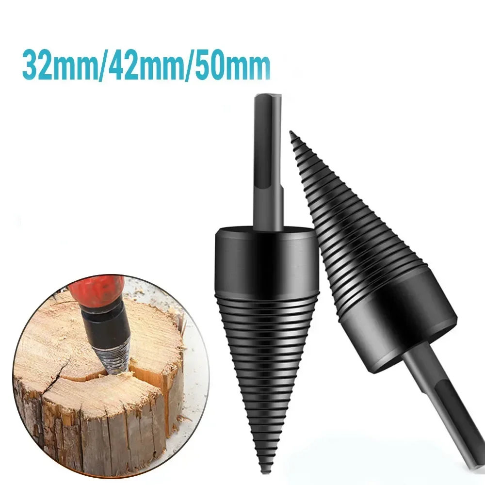 32/42/50mm Wood Split Cone Drill Bit Woodworking Tools Drill Bit Round/Hex/Triangle Shank Wood Breaking Machine Wood Chopper