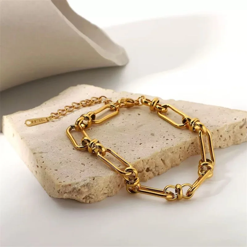 EILIECK 316L Edelstahl Goldfarben Kette Statement Halskette Armband für Damen Charm Einfacher Schmuck Bijoux Schmuckset Geschenk – Detail 19