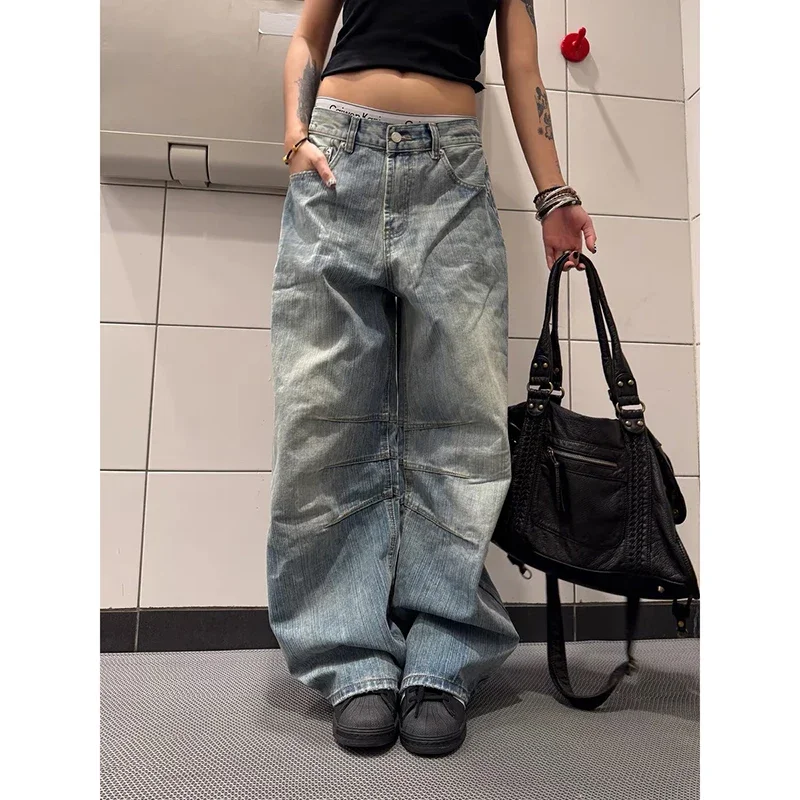 สีฟ้าY2kกางเกงยีนส์ผู้หญิงHarajuku Baggy Denimกางเกงญี่ปุ่น 2000Sสไตล์VINTAGE JeanยาวกางเกงOversizeเสื้อผ้าใหม่