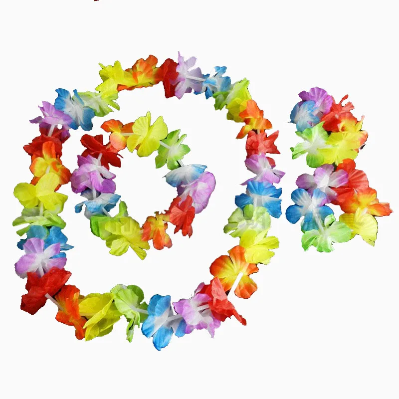 Fun Flower Necklace Leis Fancy Dress Party Garlands Beach Colorful 4Pcs Set Realistic Hawaiian Decorations Indoor