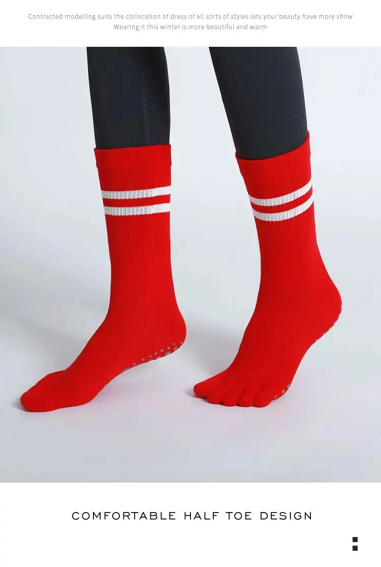 Frauen Atmungsaktive Yoga Socken Mid-rohr Nicht-slip Fünf Finger Pilates Sport Socke Baumwolle Fitness Dance Ballett Indoor boden Socken – Detail 9