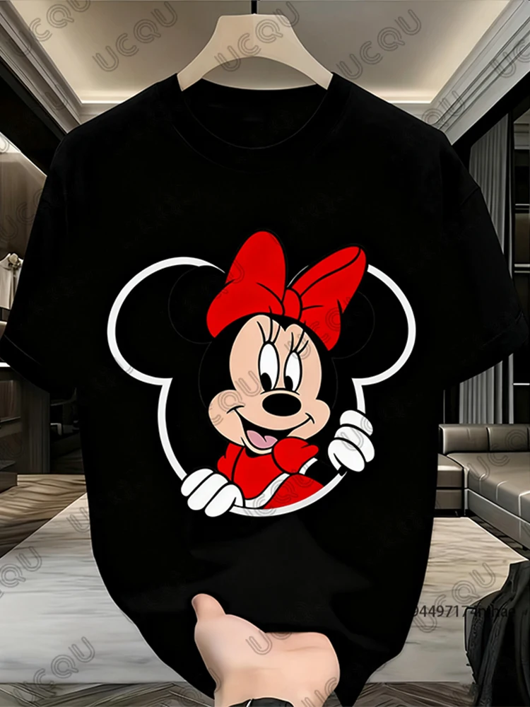 Koszulka bawełniana dla par z nadrukiem Myszki Miki Disneya na Walentynki 2026, damska i męska, letnia, codzienna, oversize, topy w stylu Y2k