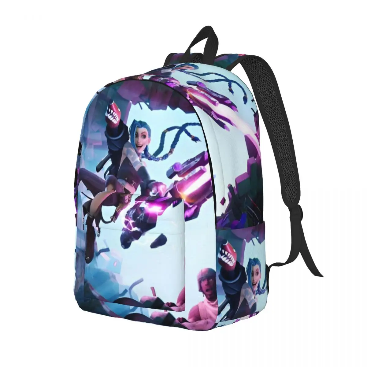 Jinx LOL Anime Casual Backpack Sports High School Business Arcane Game Daypack for Men Women Laptop Computer Canvas Bags