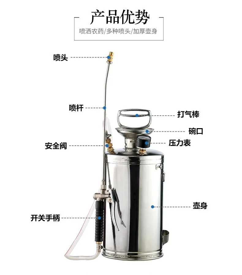 8L-12L Stainless Steel Industrial Hand-Pumped Sprayer