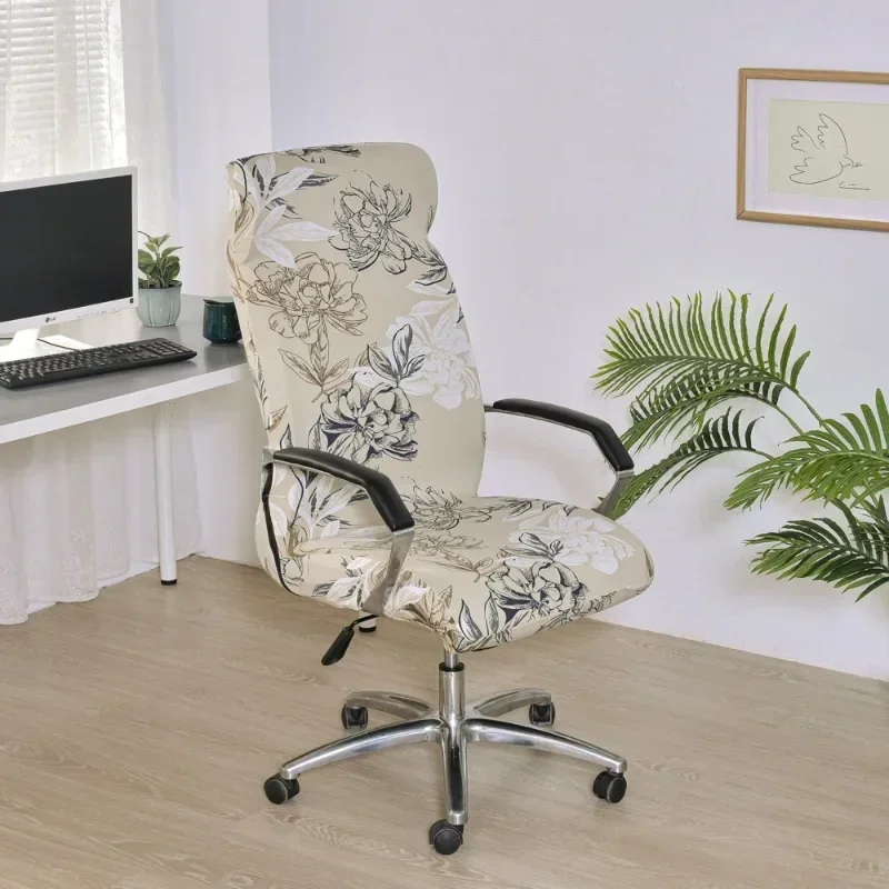 M/L Stretch Computer Office Chair Cover with Durable Zipper Removable Spandex Rotating Chair Boss Slipcovers Anti-dust