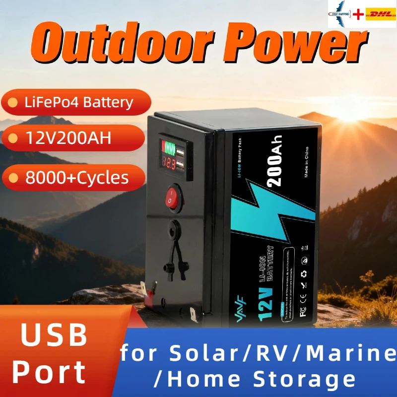 

Прочный ️ ‍ ♂️ 12 В, 200 Ач, литий-фосфатная батарея глубокого цикла LiFePO4, оптимизированная для восстановленных энергетических систем солнечной батареи