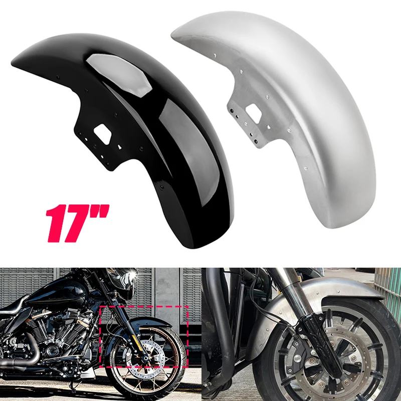 Parafango Anteriore Cromato Nero Lucido da 17 Pollici per Moto, Accessori per Harley Touring Road King Electra Street Glide 2014-2023