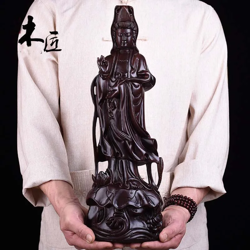 40CM Large # Southeast Asia HOME Family Spiritual Guanyin Buddha God bless safe good luck Rosewood Handmade carving art statue