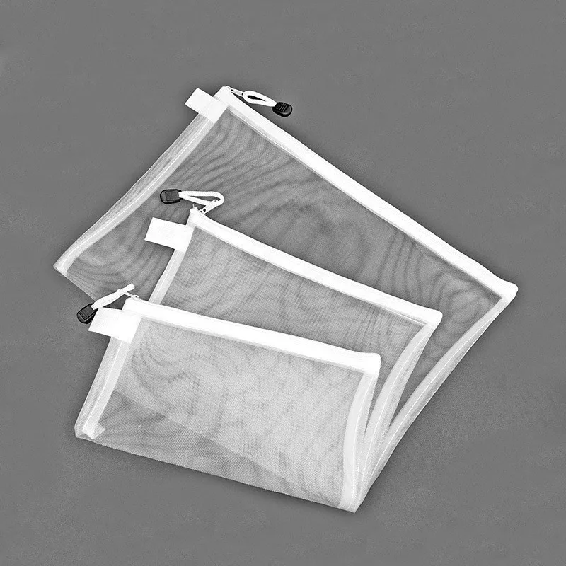 5pcs Zipper Mesh Bags A4/A5/A6 Plastic Zipper Bag Document Organizing Zipper Mesh file pouch Clear Travel Bags Office Supplies